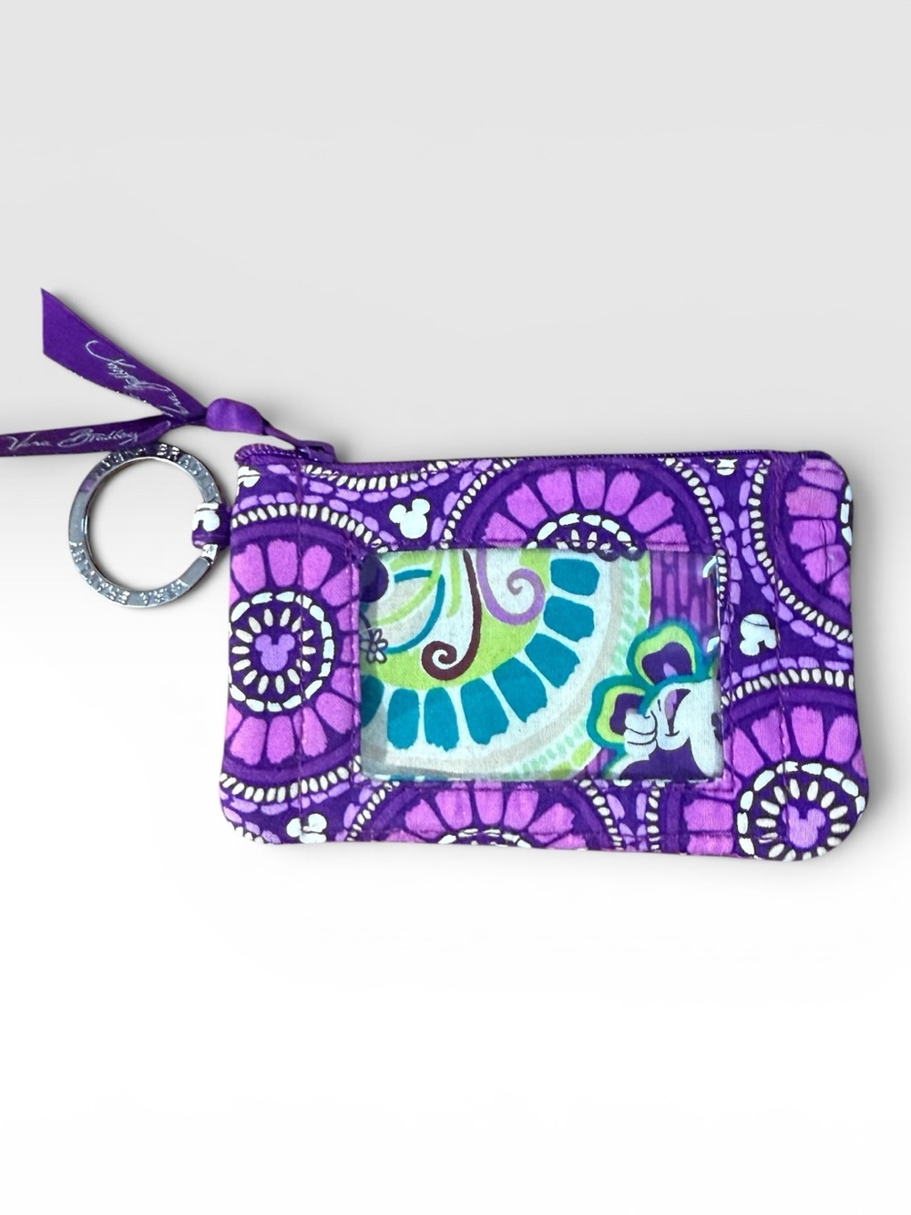 Vera Bradley Disney Parks Mickey Mouse Purple Patterned Wristlet Keyring wallet
